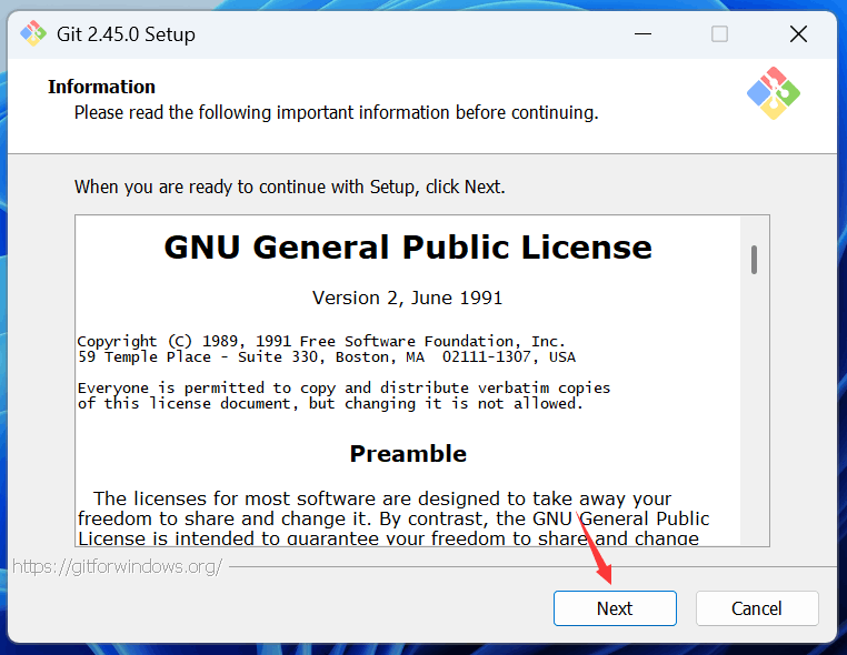 Git 安装程序许可协议