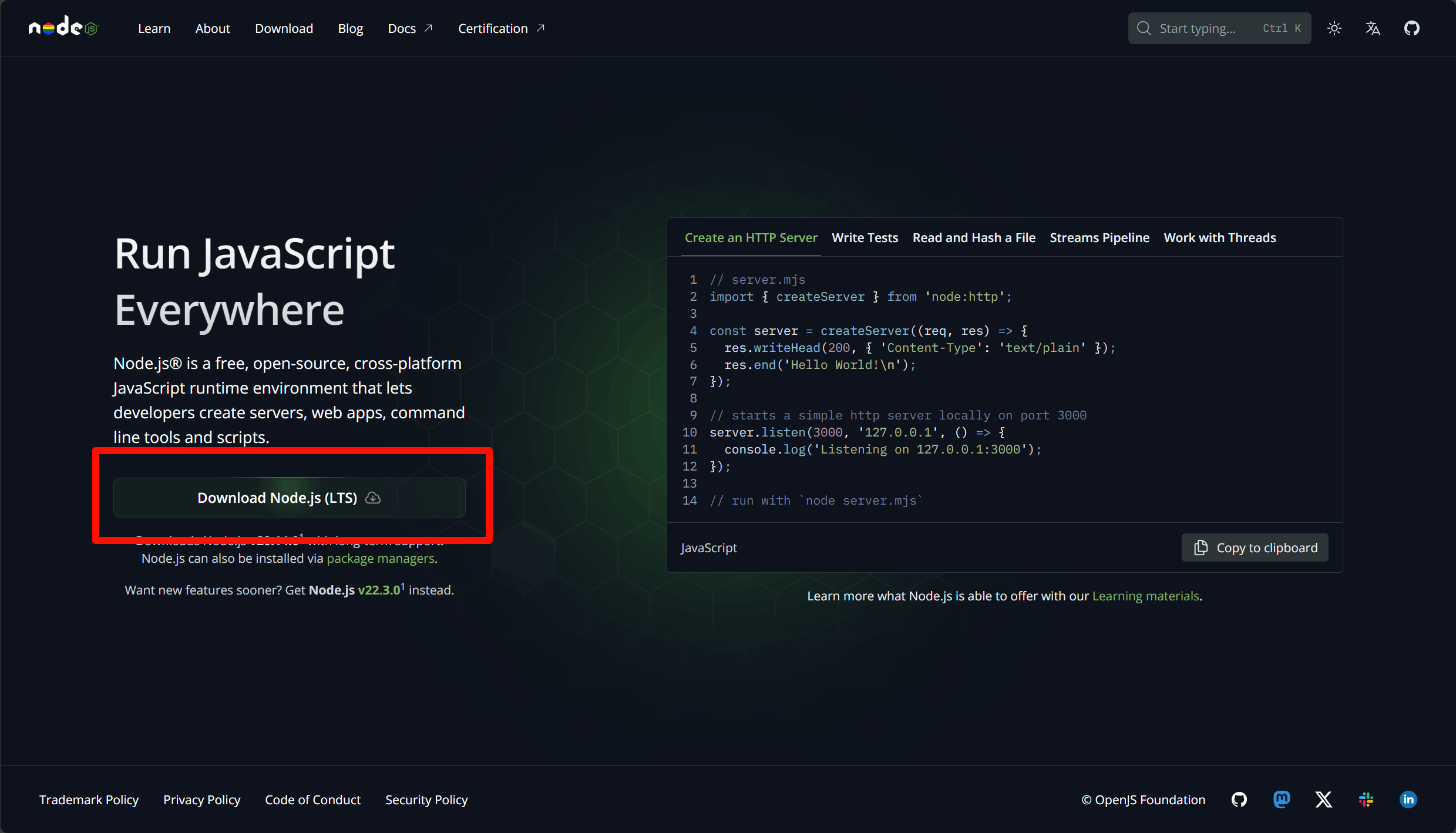 Node.js 官网 Windows 安装包下载入口