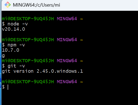Node.js、npm 与 Git 版本检查