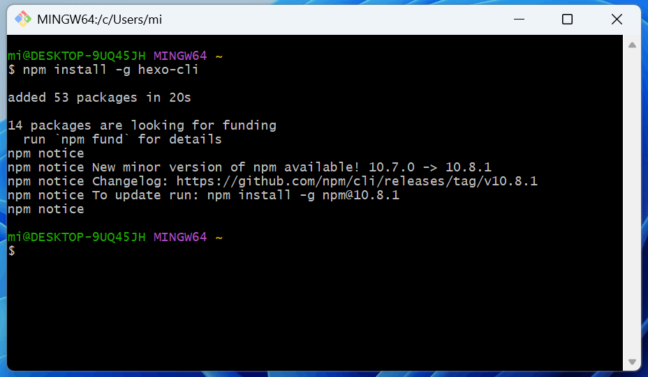 npm 安装 Hexo CLI 完成