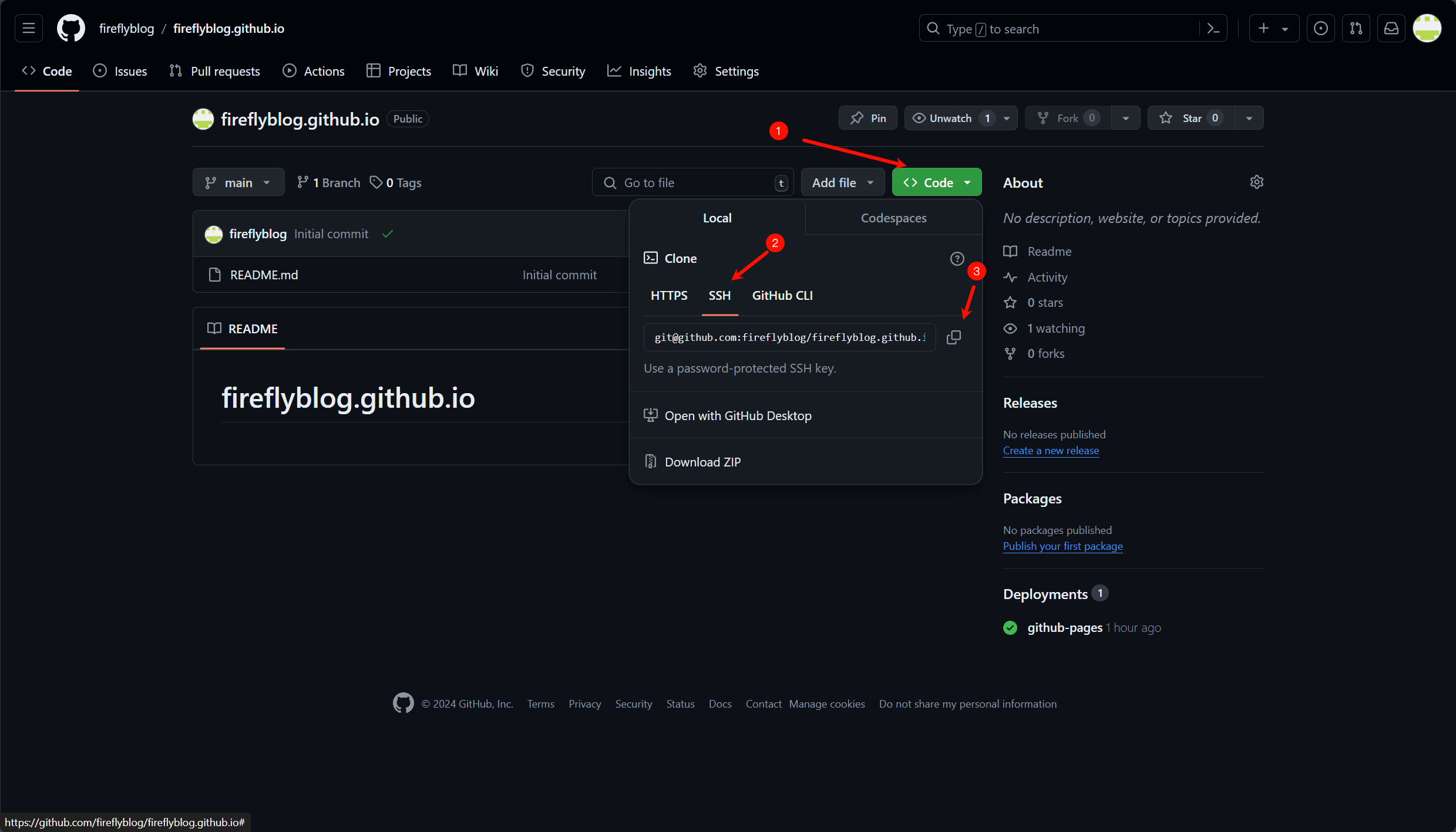 复制 GitHub 仓库 SSH 地址